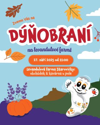 Zveme vás na 🎃 DÝŇOBRANÍ NA LEVANDULOVÉ FARMĚ! 🎃 KDY? 📅 27. 9. 2025 | od 11:00 (obchod otevřen od 9:00 do 18:00) 🎃 Podzim...